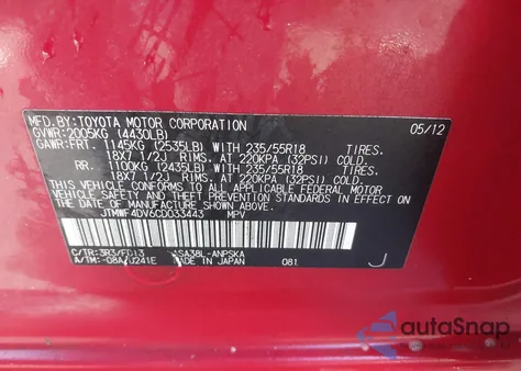 2012 Toyota Rav4 Sport from USA, damaged, VIN JTMWF4DV6CD033443